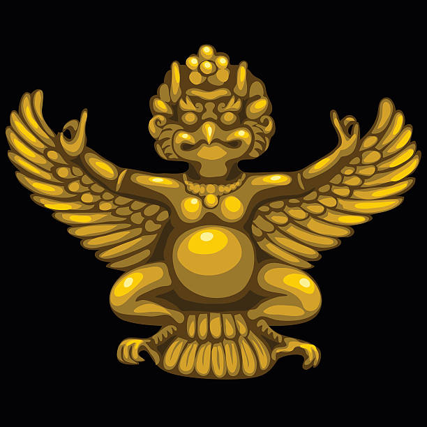 goldene statue von der gottheit im indischen stil - garuda stock-grafiken, -clipart, -cartoons und -symbole