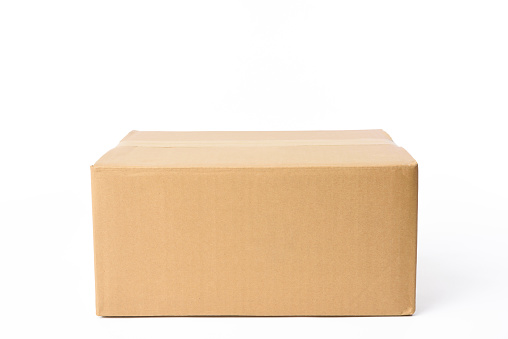 Closed blank rectangular cardboard box isolated on white background with clipping path.