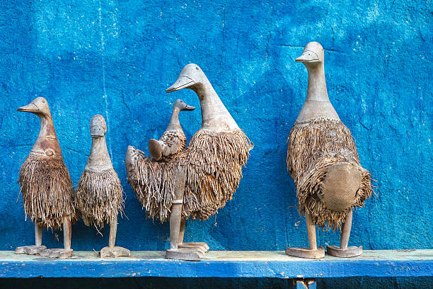Bamboo duck with blue Background. Thai Art.