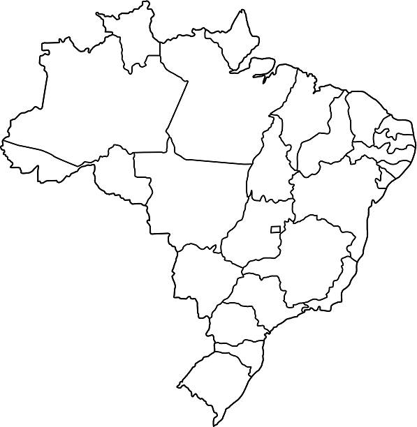 브라질 맵 외형선 흰색 배경 - 브라질 stock illustrations