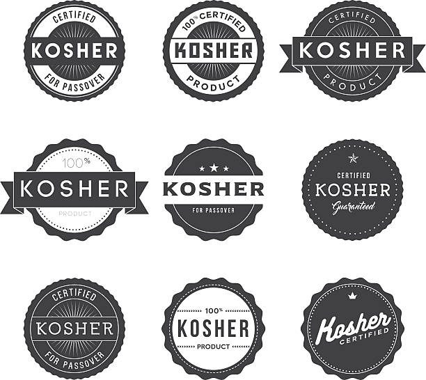 Vintage Kosher Food Labels Icon Set A set of nine different food labels. Download includes a CMYK AI10 EPS vector file as well as a high resolution JPEG (sized a minimum of 1900 x 2800 pixels). kosher symbol stock illustrations