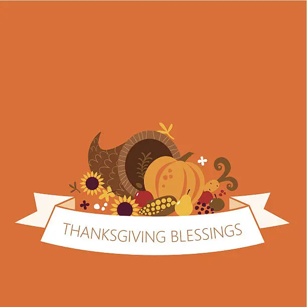 Vector illustration of Happy Thanksgiving cornucopia banner