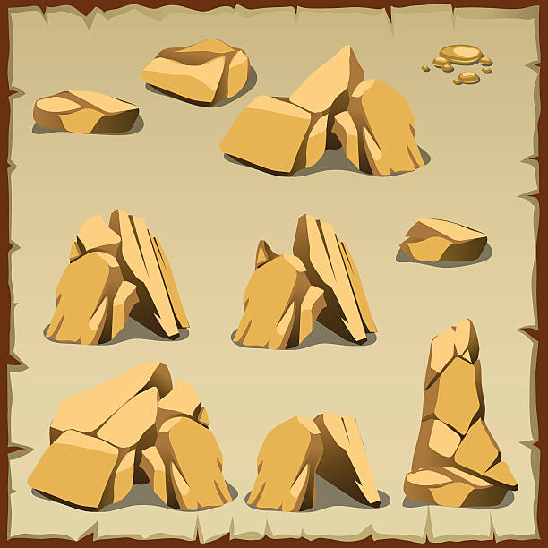 beżowy skała różnych kształtach, 10 ikony - sedimentary rock stock illustrations