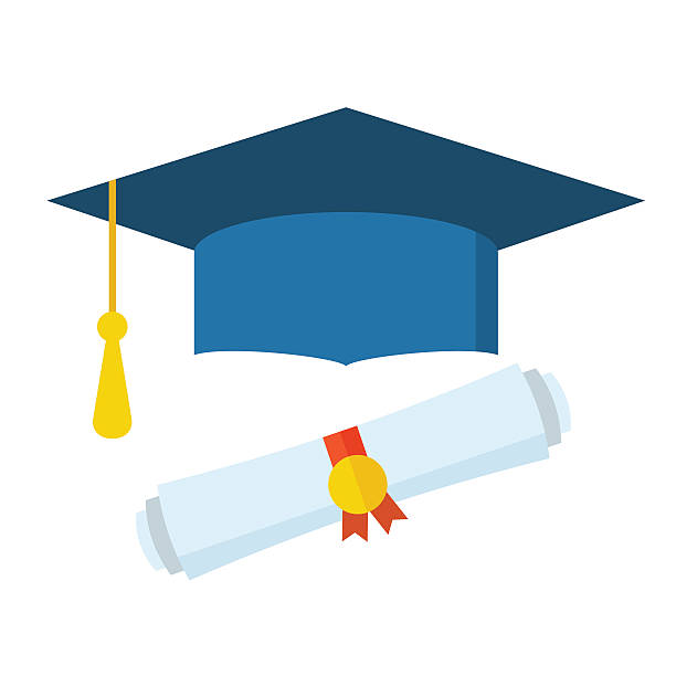 ilustraciones, imágenes clip art, dibujos animados e iconos de stock de diploma y sombrero de graduación de estudiante - birrete