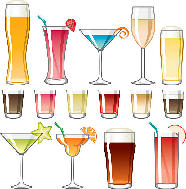 алкогольные напитки набок икон - barware stock illustrations