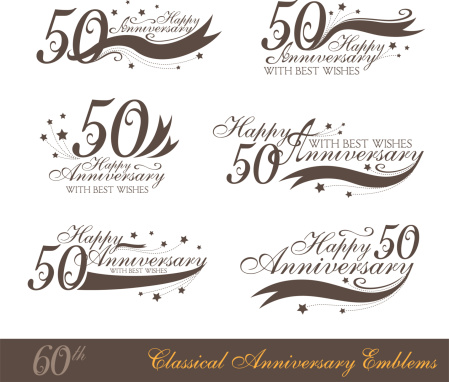 Anniversary 50th sign collection in classic style. Template of anniversary, birthday and jubilee emblems  with number editable and copy space on the ribbons.