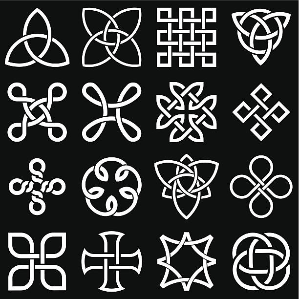 셀틱 매듭 벡터 편집 가능 형식 - celtic culture tied knot knotwork celtic knot stock illustrations