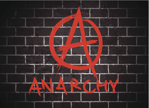 ilustrações, clipart, desenhos animados e ícones de brickwall e placa de anarquia escrita sobre ele - símbolo da anarquia ilustrações