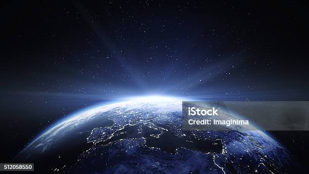 Earth View From Space To Europe Stock Photo - Download Image Now - Globe - Navigational Equipment, Planet Earth, Outer Space