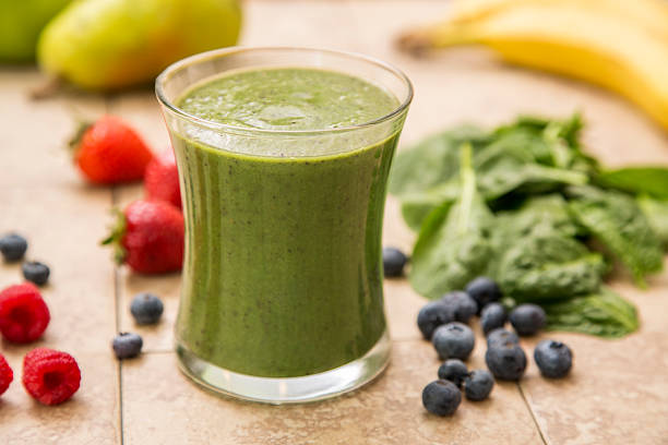 Green Smoothie with Ingredients stock photo