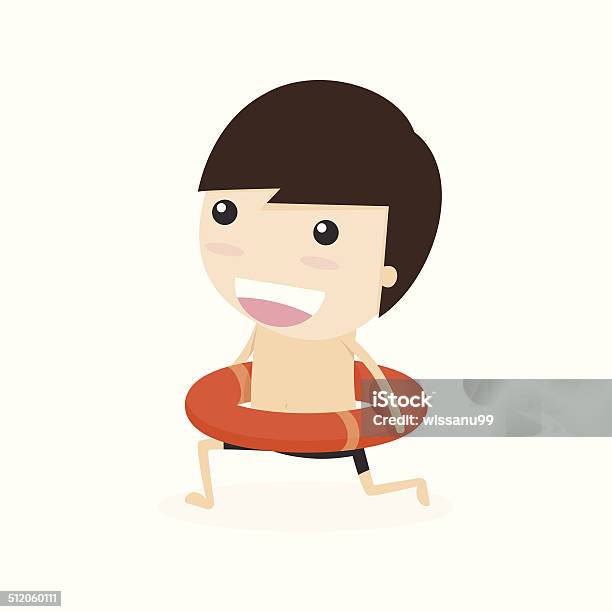 Running And Lifebuoy Holiday Cartoon Concept Vector Stock Illustration - Download Image Now