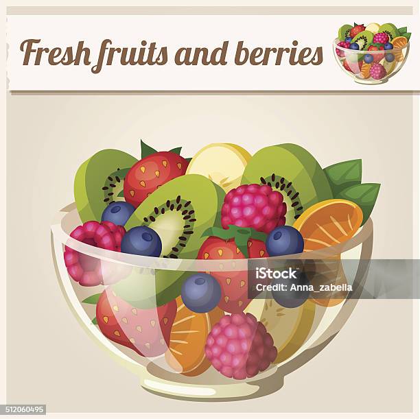 Salad With Fresh Fruits And Berries Stock Illustration - Download Image Now - Bowl, Cartoon, Cultures