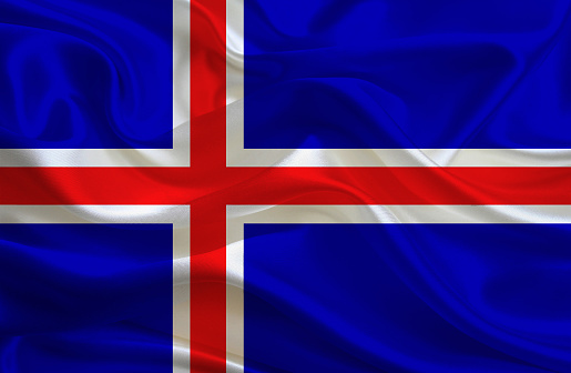 Iceland flag, three dimensional render, satin texture