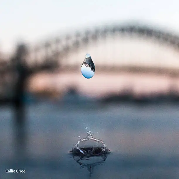 Captured this falling droplet that in turns captured the Sydney Harbour Bridge in the background