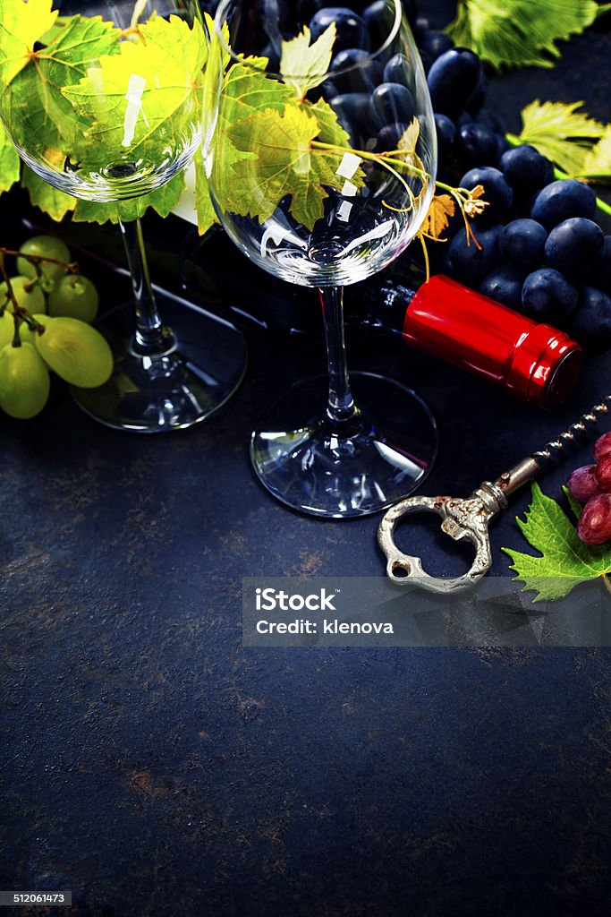 Wine and grape Food background with Wine and Grape. Lots of copy space. Alcohol - Drink Stock Photo