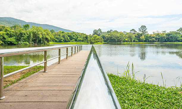 istock stainless steel bridge or pier at lake 512062275