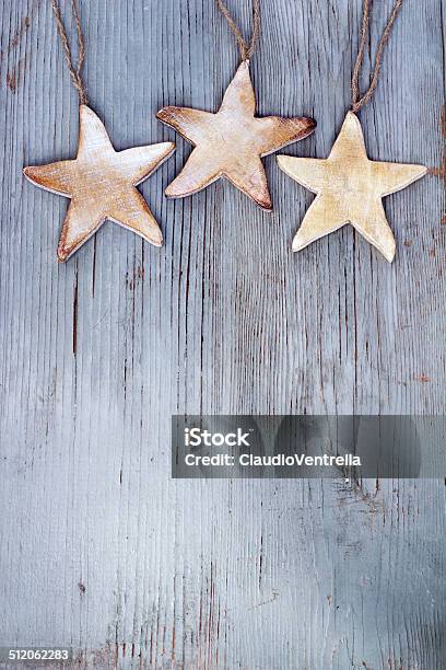 Stars Hanging On Wooden Board Stock Photo - Download Image Now - Advent, Backgrounds, Blank