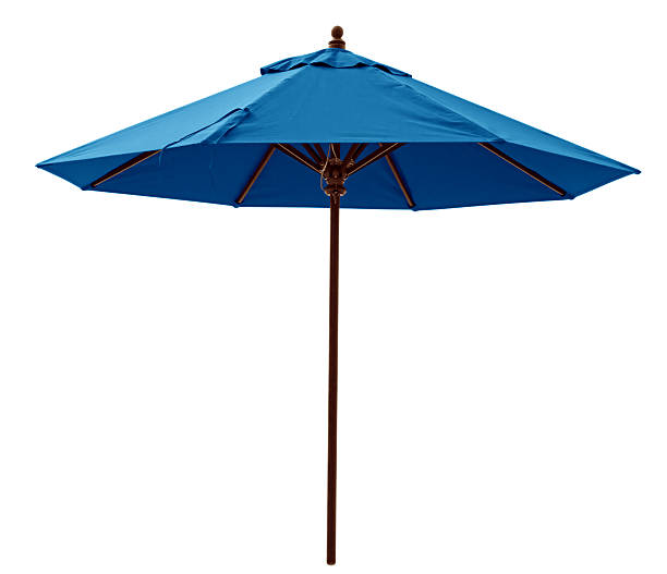 blue beach umbrella - parasol stock-fotos und bilder