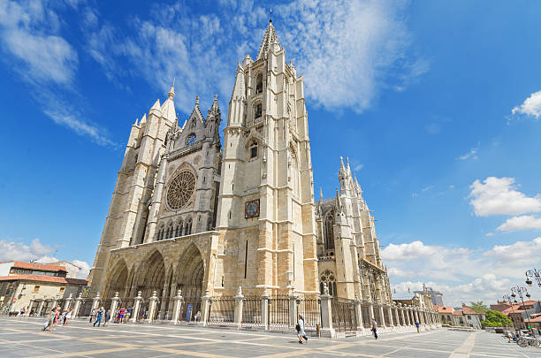 Famous Leon Cathedral, Castilla province, Spain. Leon Cathedral, Castile and Leon, Spain. romanesque stock pictures, royalty-free photos & images