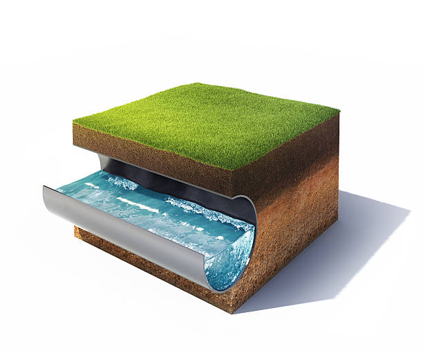 istock ground with grass and steel pipe with water 512082975