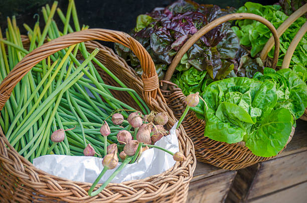 Organic vegetables in a rustic market setting