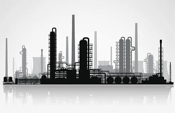 Vector illustration of Oil refinery silhouette. Vector illustration.