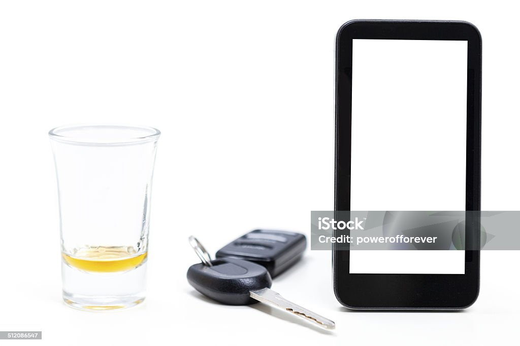 Drinking and Driving Concept with Smart Phone Drinking and driving concept with blank smart phone. Alcohol - Drink Stock Photo