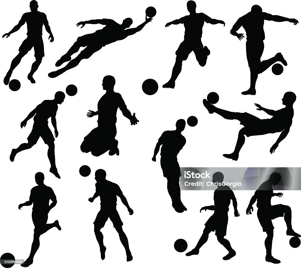 Silhouette Soccer Players A set of Silhouette Soccer Players in lots of different poses In Silhouette stock vector