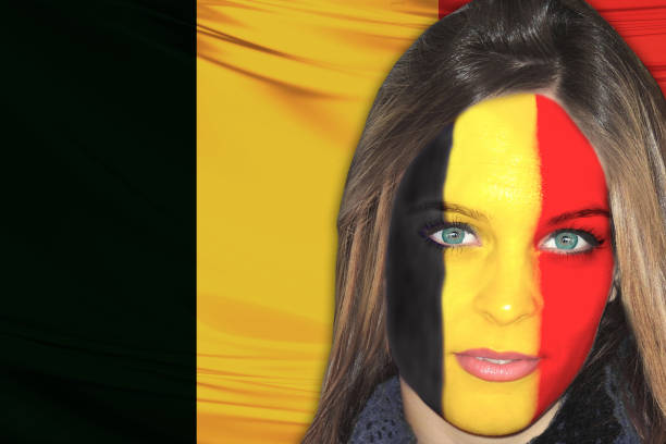 istock Belgian woman in front of flag 512095626