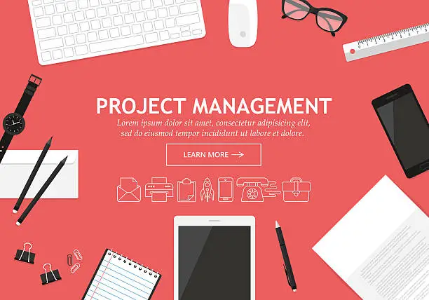 Vector illustration of Flat modern design concept for project management website banner