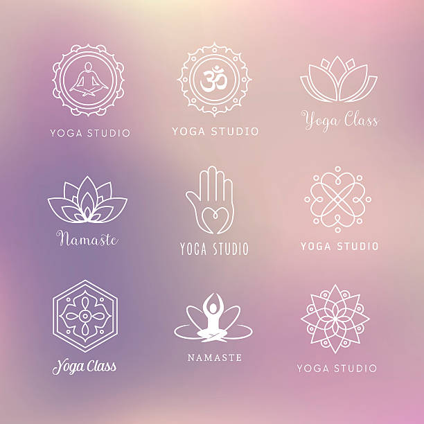 йога значки-символы - chakra yoga lotus meditating stock illustrations