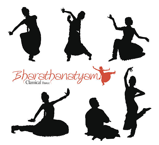 bharatanatyam auf silhouette - bharatanatyam stock-grafiken, -clipart, -cartoons und -symbole