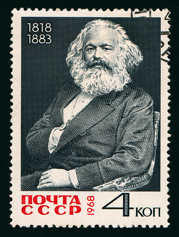 USSR 1969 postage stamp printed in USSR shows Dmitri Ivanovich Mendeleev (1834-1907) and Formula with Author's Corrections, Century of the Periodic Law (classification of elements), formulated by Mendeleev, circa 1969.