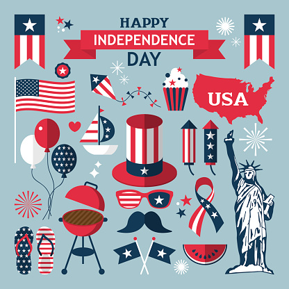4th of July, Independence Day of the United States, flat modern icons for design