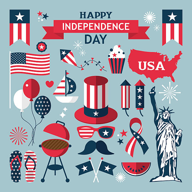 4th of July, Independence Day of the United States 4th of July, Independence Day of the United States, flat modern icons for design no homework clip art stock illustrations