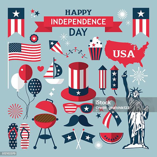 4th Of July Independence Day Of The United States Stock Illustration - Download Image Now - Fourth of July, USA, Icon Symbol