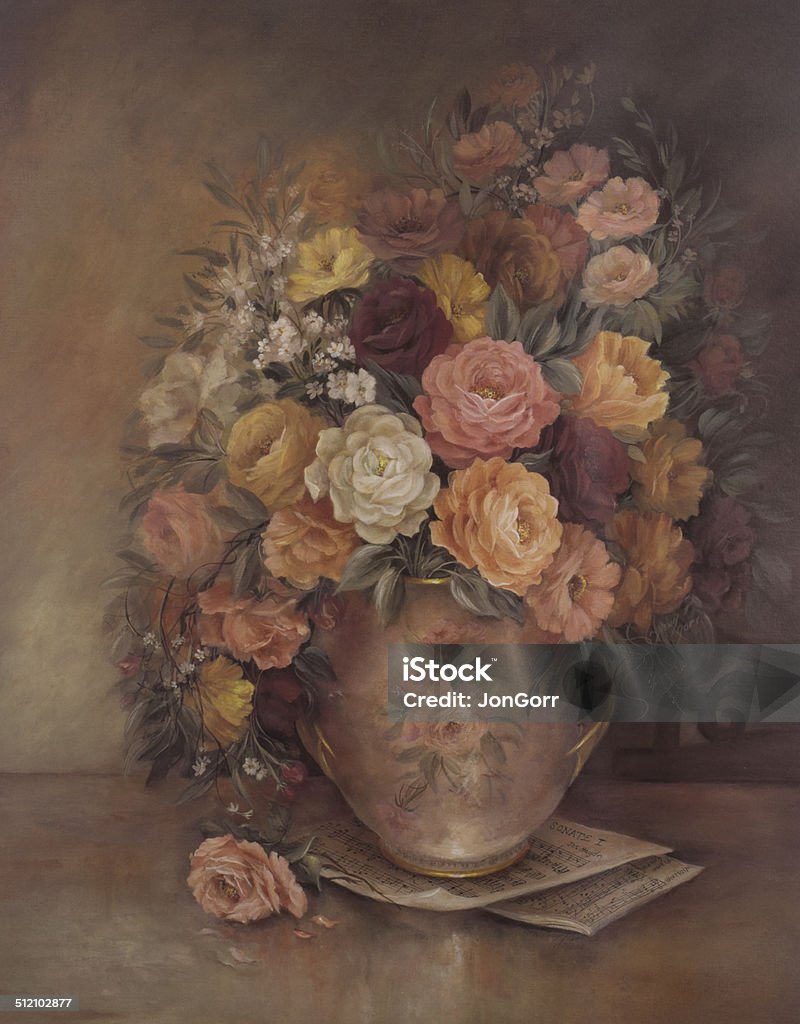 Victorian Style Original Oil Painting Flowers In Vase Flower stock illustration