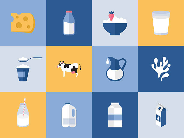 Milk and dairy products icons for graphic, web and logo Milk and dairy products icons for graphic, web and logo design dairy farm stock illustrations
