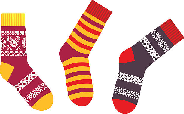 illustrazioni stock, clip art, cartoni animati e icone di tendenza di collezione di calze multicolore con motivi e strisce - sock wool multi colored isolated