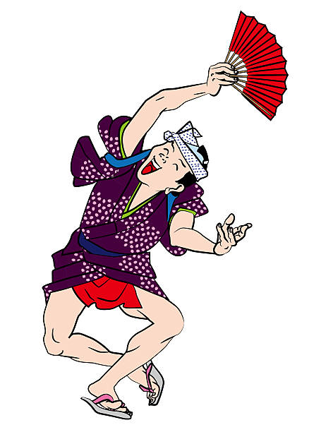 Japanese old. Townspeople. Dancing Japanese old. Townspeople. Dancing hachimaki stock illustrations