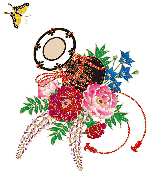 ilustrações, clipart, desenhos animados e ícones de japão estilo.  flores.  taiko japonês.  padrão de quimono - 華やか