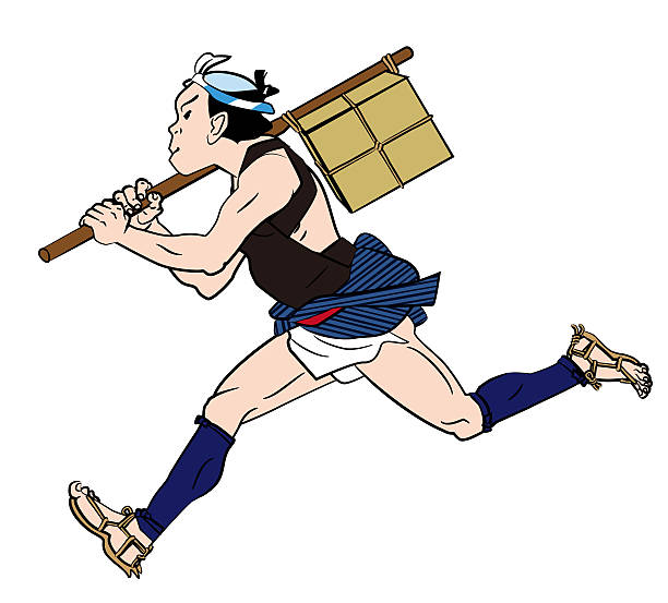 Courier. Delivery person. Japanese old. Townspeople. Courier. Delivery person. Japanese old. Townspeople. topknot stock illustrations