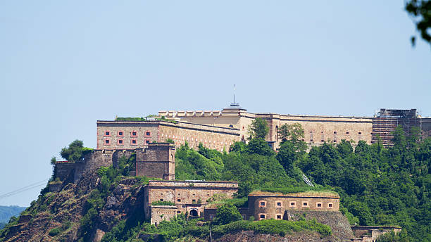 Koblenz, Germany - June 4, 2015: Fortress Festung Ehrenbreitstein of Koblenz in summer. Distance shot, Rhineland-Palatinate.