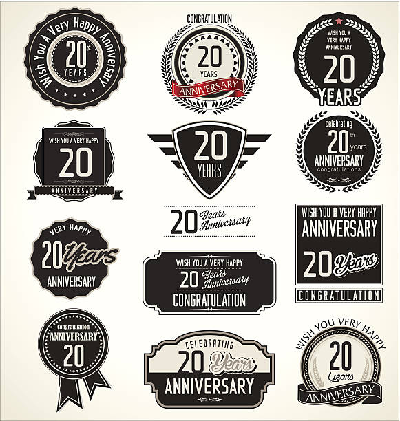 Anniversary laurel wreath retro labels, 20 years