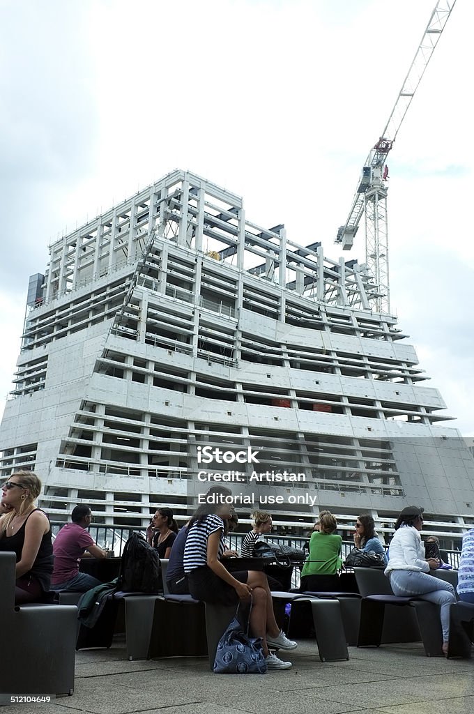 New Tate Modern extension building London, UK - July 7, 2014: Tate Modern's extension under construction through the members room's terrace in Bankside, London. Architecture Stock Photo