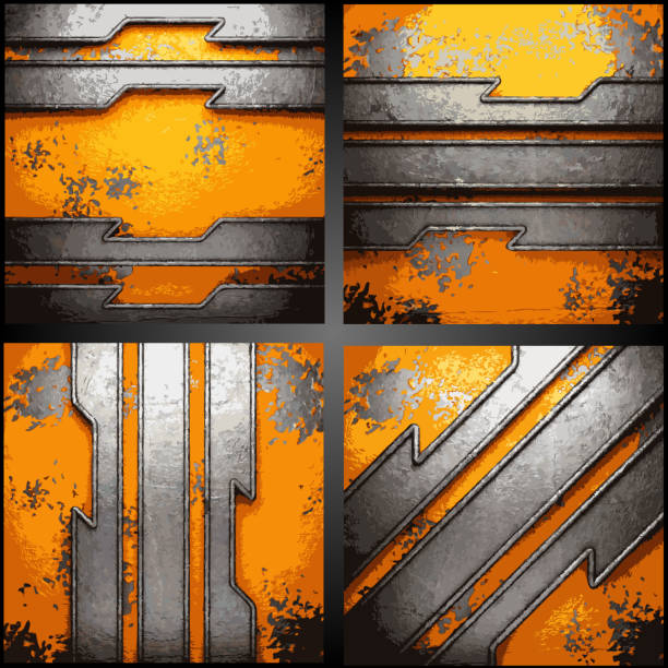 ilustrações de stock, clip art, desenhos animados e ícones de vector conjunto de fundo metálico - rusty screw ferro backgrounds