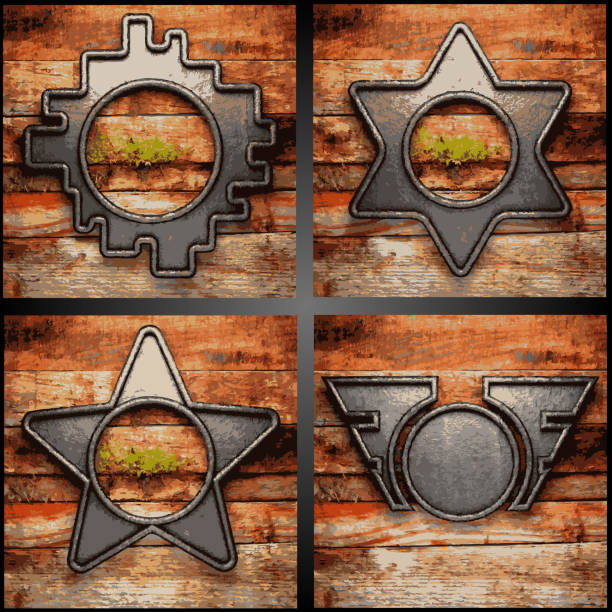 ilustrações, clipart, desenhos animados e ícones de vetor de fundo de madeira e metal - rusty screw ferro backgrounds