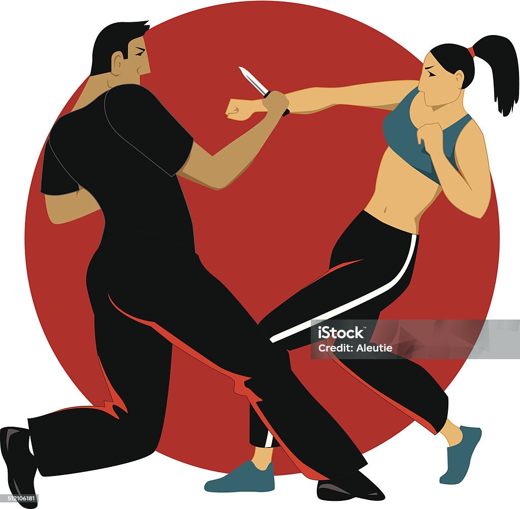 Self-defense for women Woman learning self-defense technique with a male sparring partner, vector illustration Krav Maga stock vector