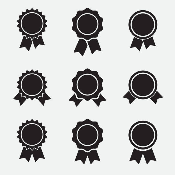 Badge with ribbons icon Vector set, simple flat design award ribbon stock illustrations