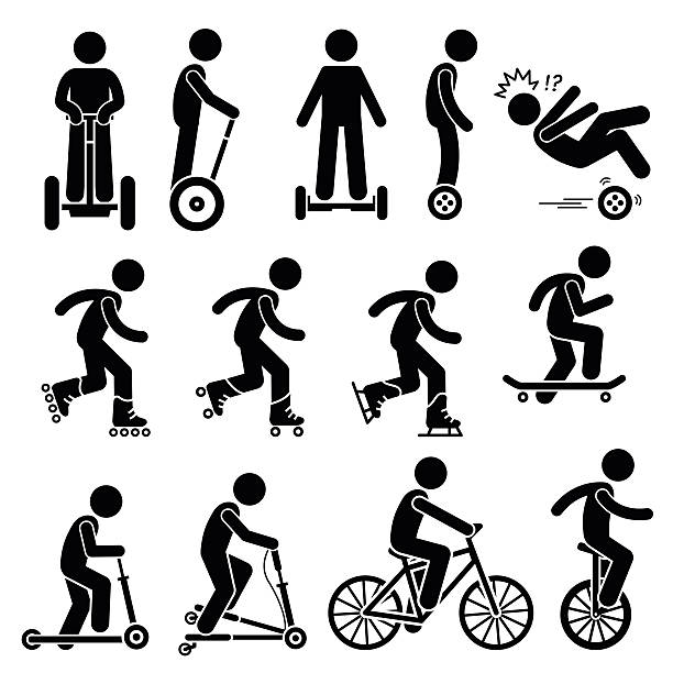 stockillustraties, clipart, cartoons en iconen met park ride vehicles illustrations - rolschaatsen ijs of rolschaatsen